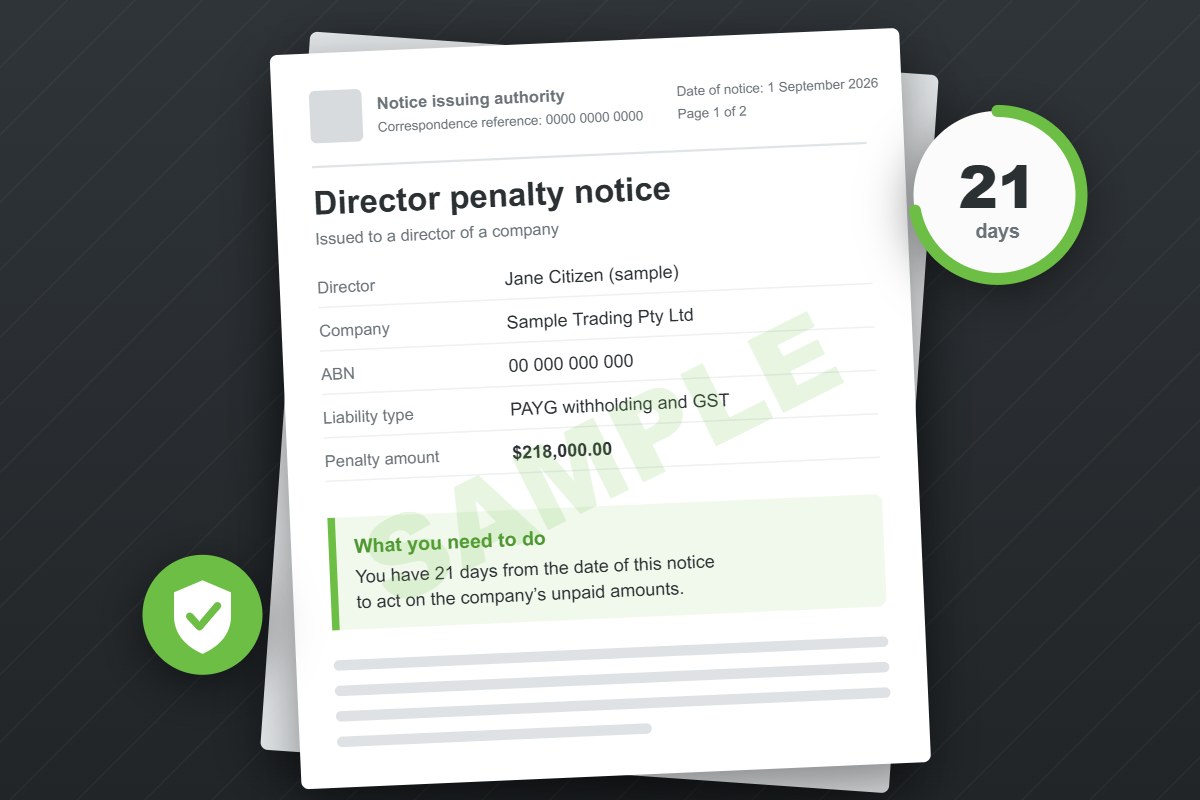 Sample director penalty notice (DPN) showing the 21-day deadline